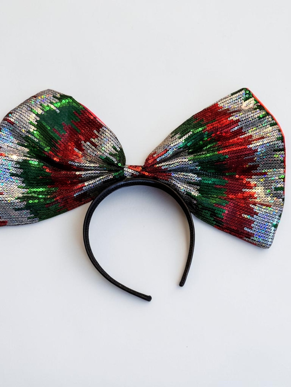 Sequin Bow Headband in Red, Green, and Silver - Festive Holiday Accessory